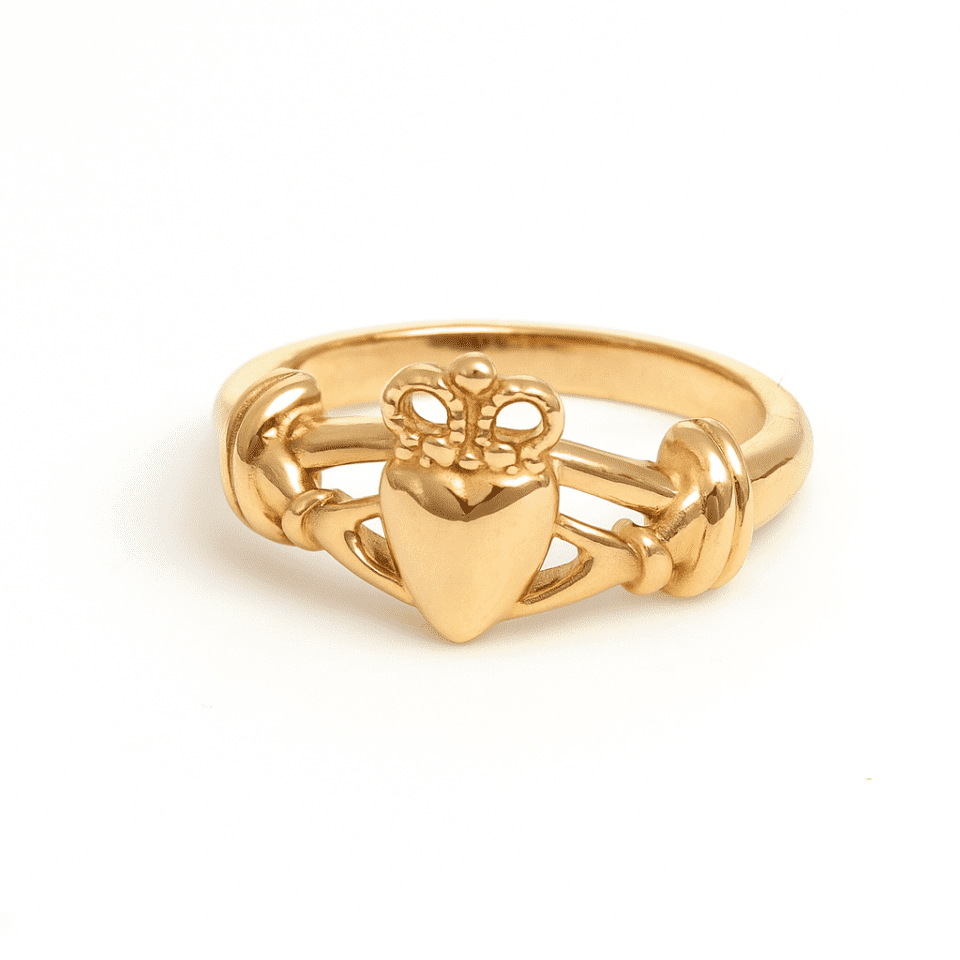 Inel de dama din aur galben 14K, cu simbol Claddagh