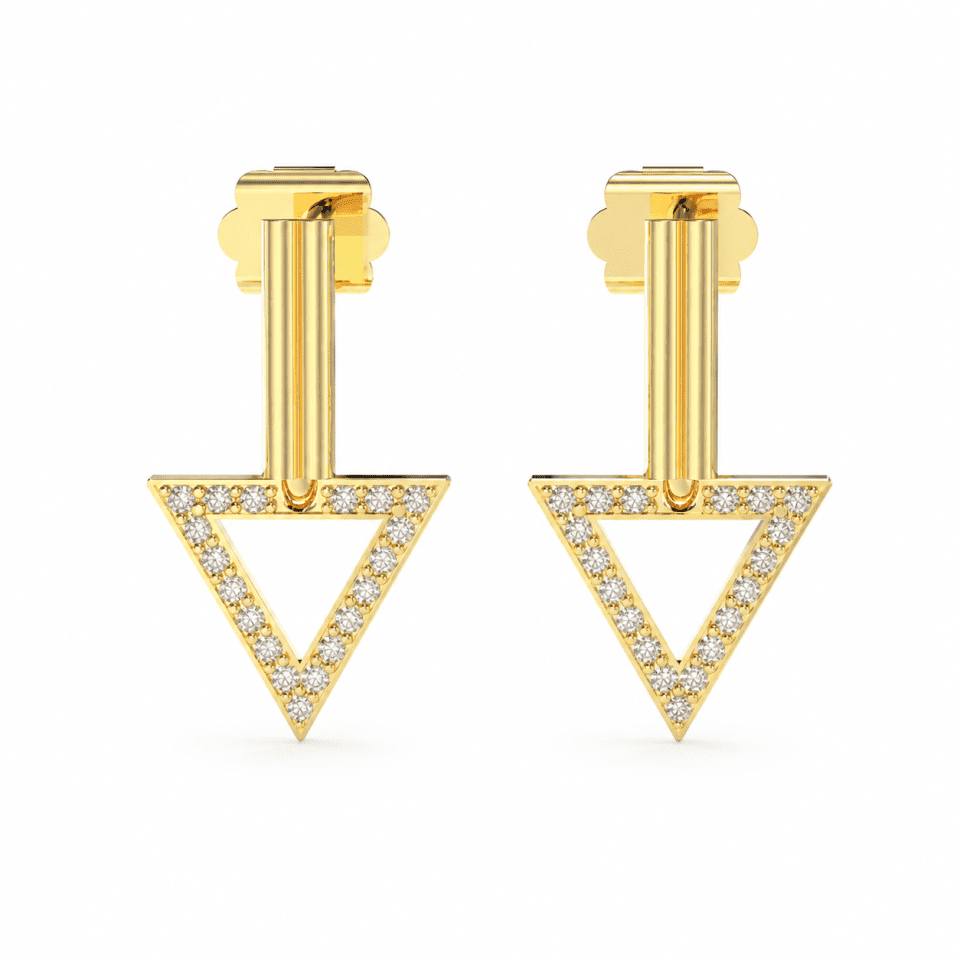 Cercei triunghi din aur 14K cu pietre, model stud