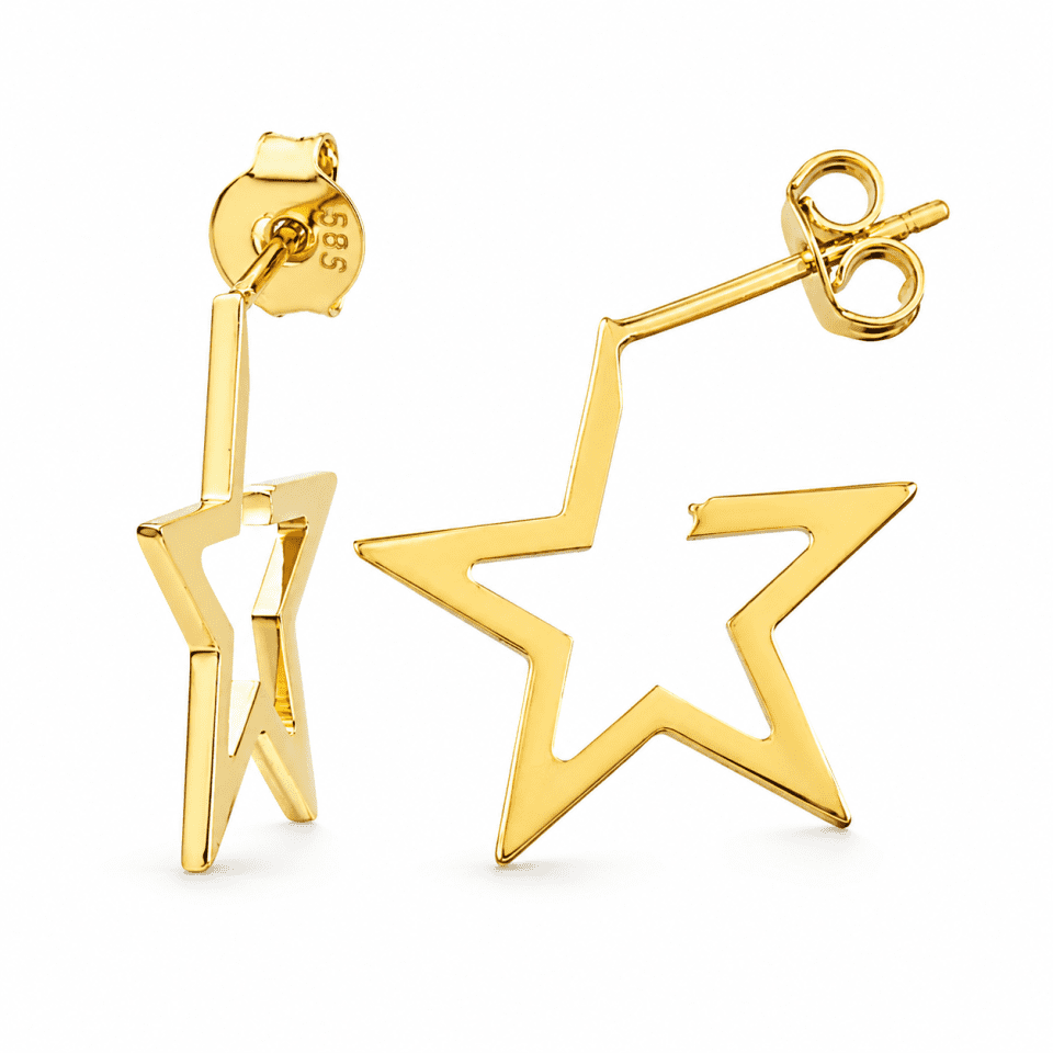 Cercei stea din aur 14K, model contur deschis stud