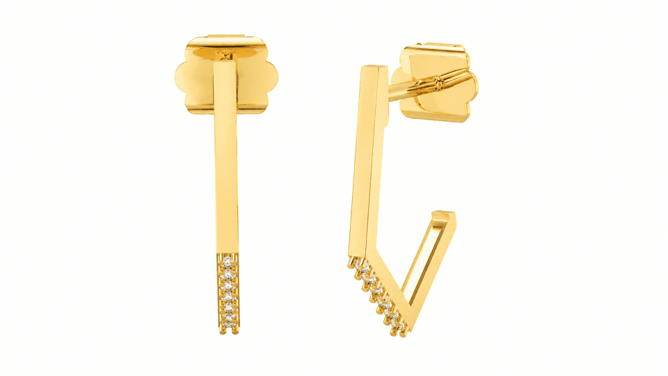 Cercei geometrici din aur 14K cu pietre, model astud