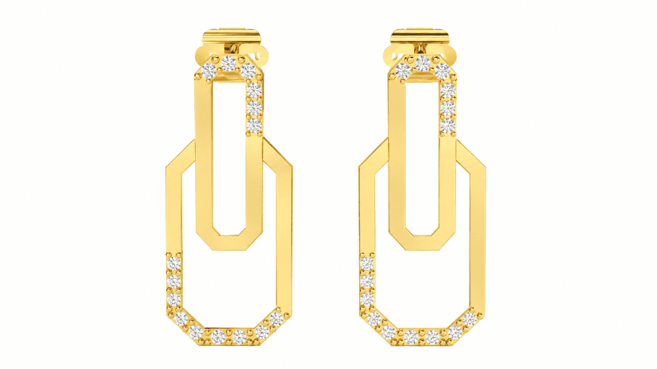 Cercei verigi din aur 14K cu pietre, model geometric