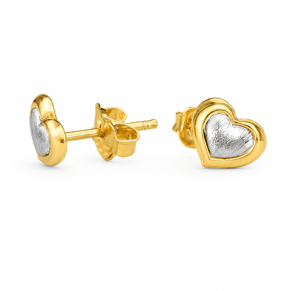 Cercei inimă din aur 14K bicolor, model stud