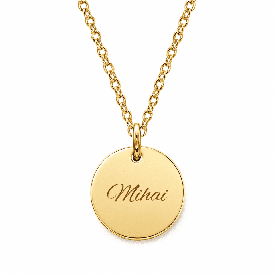 Pandativ din aur galben de 14K in forma de rotund personalizat