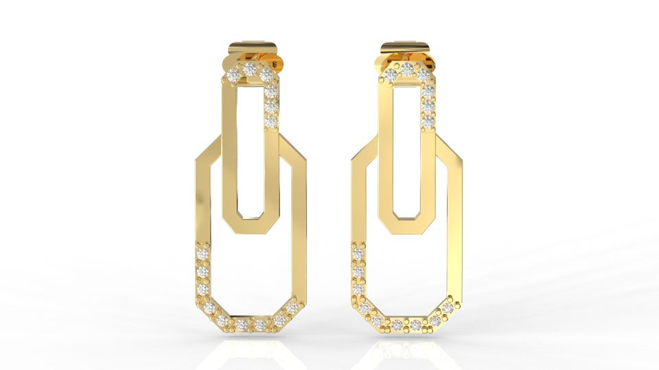 Cercei din aur de 14k, decorați cu pietre de zirconiu strălucitoare
