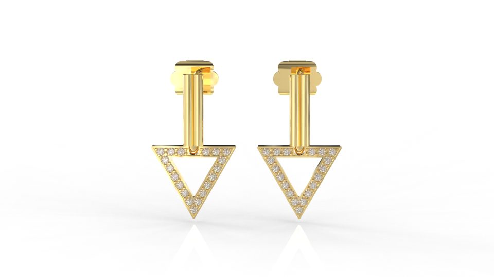 Cercei din aur de 14k, model triunghi, cu piatră de zirconiu