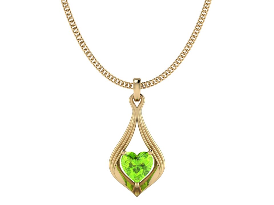 Pandativ din aur galben de 14K in forma de lacrima cu piatra verde