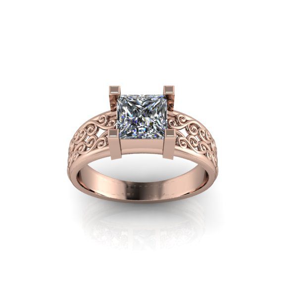 Inel de dama din aur roze 14K, piatra zirconiu