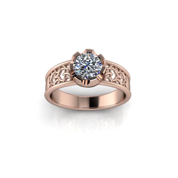 Inel de dama din aur roze 14K, piatra zirconiu
