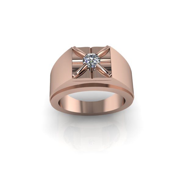 Inel barbatesc din aur roze 14K, piatra zirconiu