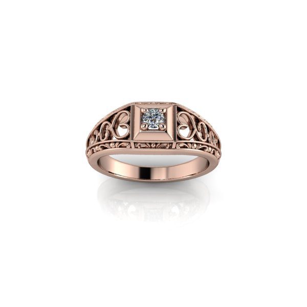 Inel de dama din aur roze 14K, piatra zirconiu