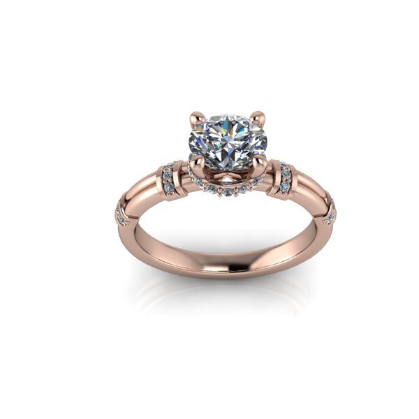 Inel de dama din aur roze 14K, piatra zirconiu