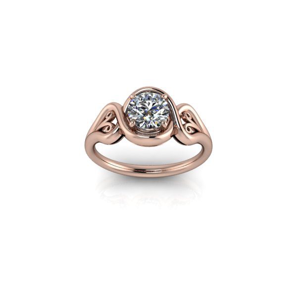 Inel de dama din aur roze 14K, piatra zirconiu