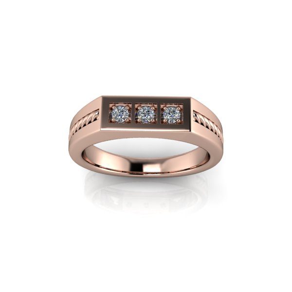 Inel barbatesc din aur roze 14K, piatra zirconiu