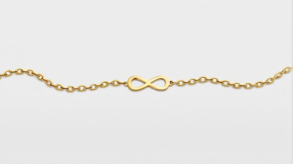 Bratara din aur galben de 14K model infinit cu lant