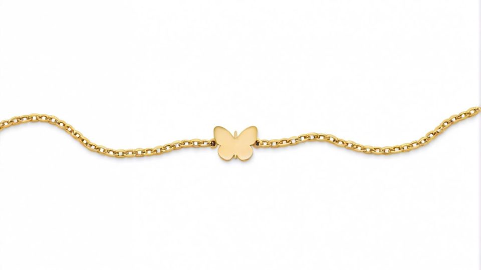 Bratara din aur galben de 14K model fluturas cu lant