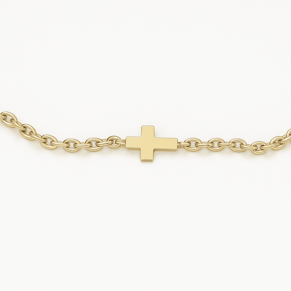 Bratara din aur galben de 14K model cruciulita cu lant