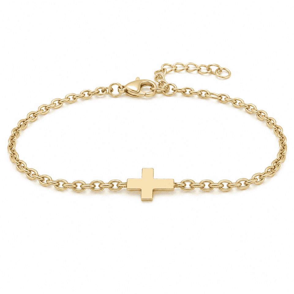 Bratara din aur galben de 14K model cruciulita cu lant