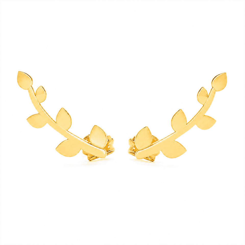 Cercei frunze din aur 14K, model ear climber