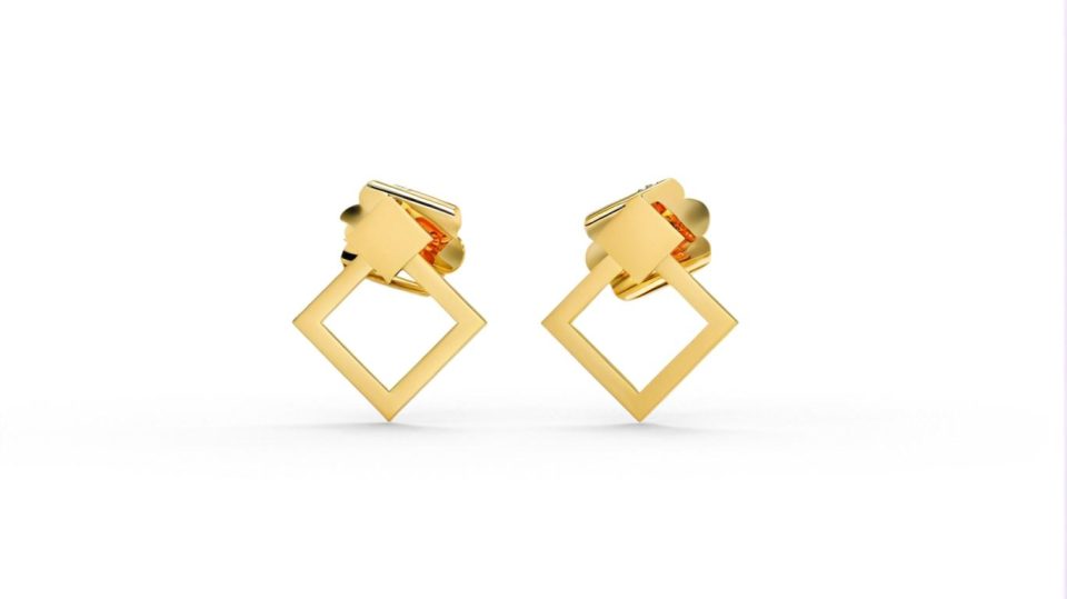 Cercei tip țintă din aur de 14k, model romb