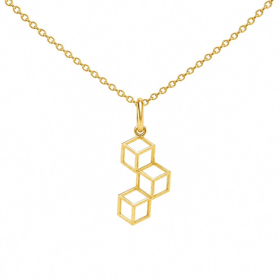 Pandantiv cuburi 3D aur, cu design geometric în cascadă