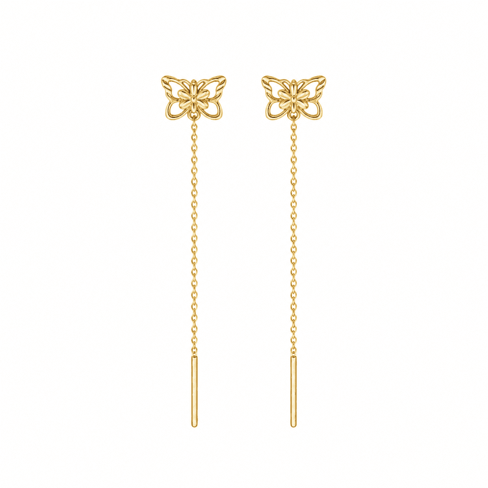 Cercei fluture din aur 14K, model threader