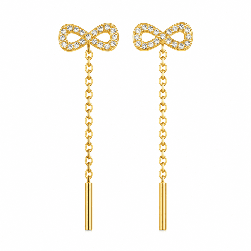 Cercei infinit din aur 14K cu pietre, model threader