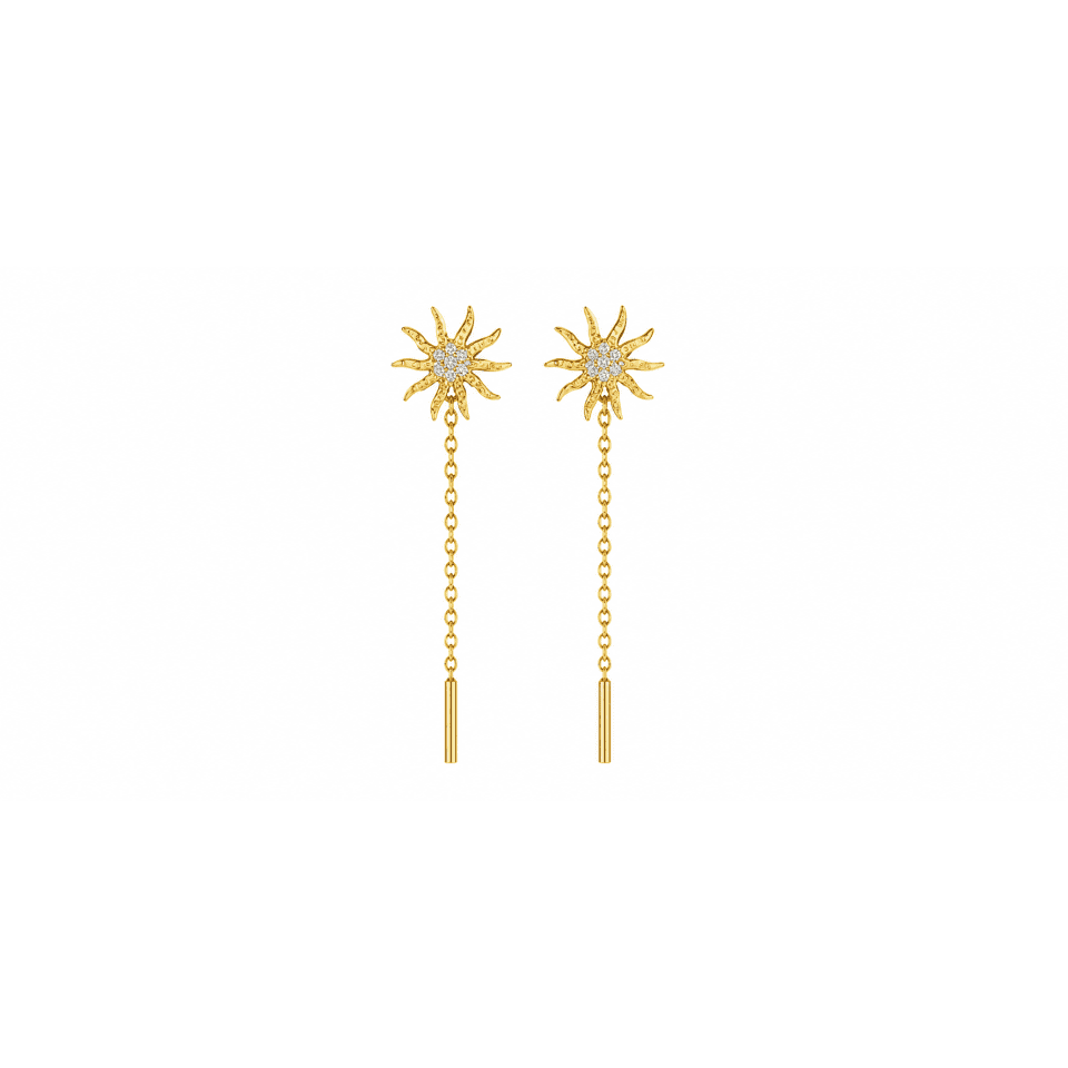 Cercei soare din aur 14K cu pietre, model threader