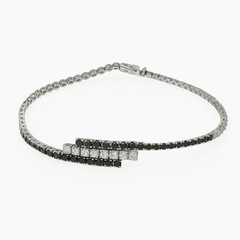 Bratara Tennis Black Diamonds din aur alb de 14 K, cu diamante negre de 1ct 10 diamante albe