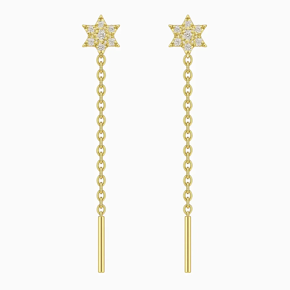Cercei cu fir 14K, model stea cu pietre