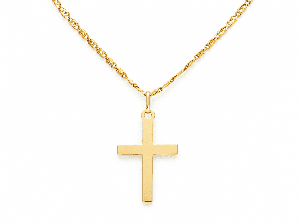 Pandantiv cruce minimalistă din aur galben de 14k