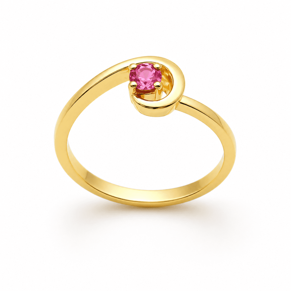 Inel din Aur 14K cu Piatră Roz – Design Modern Minimalist