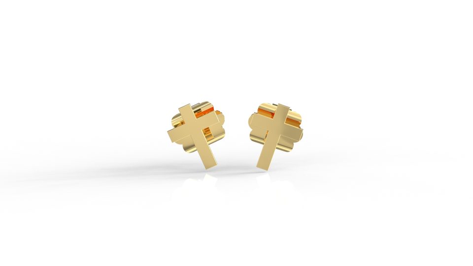 Cercei tip tinta din aur de 14K, model cruce
