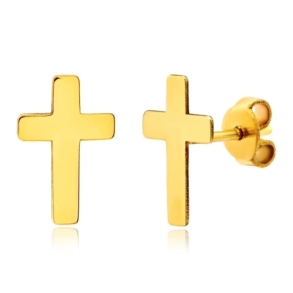 Cercei cruce din aur 14K, model stud