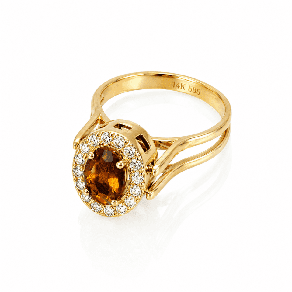 Inel reversibil din aur 14K cu opal, citrin și zirconii albe – model două fețe
