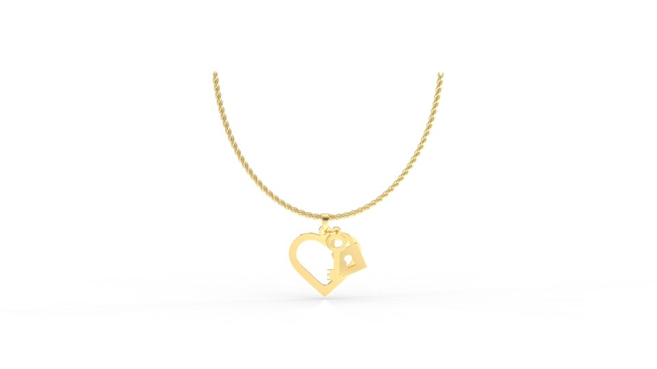 Pandant Inimă cu Lacăt și Cheie din aur galben 14K