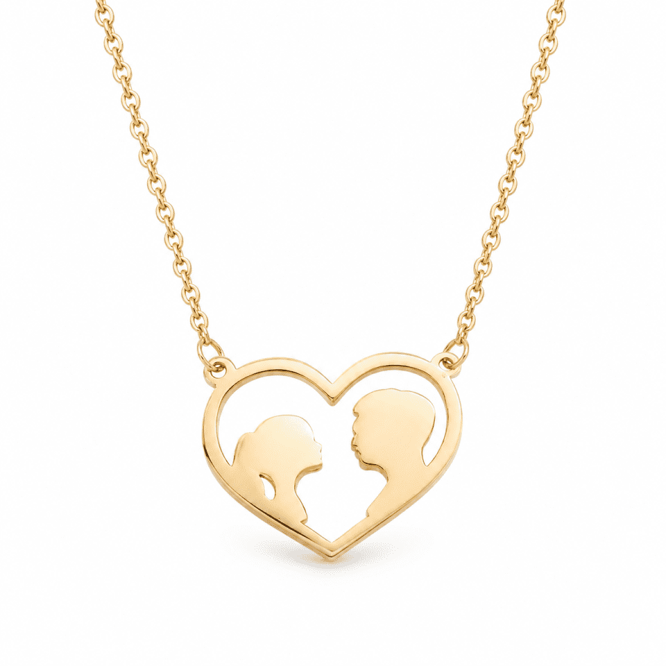 Pandantiv inimă din aur 14K cu cuplu, model romantic