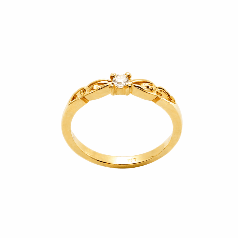 Inel din aur 14K model cu inimioare si piatra zirconiu