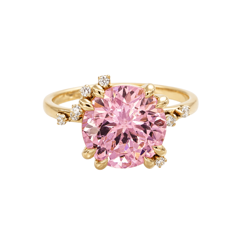 Inel aur 14K cu piatră roz și zirconii – model elegant solitar
