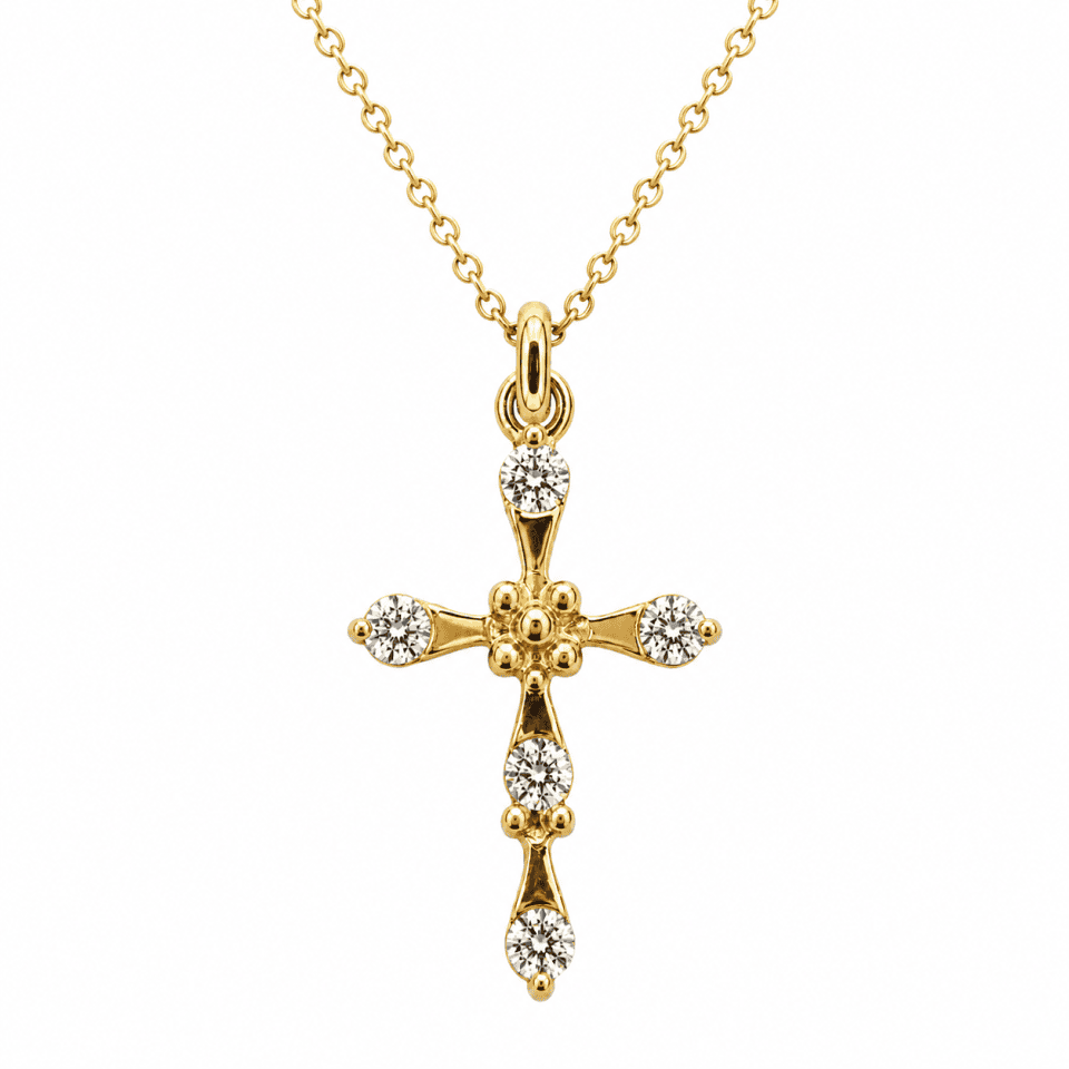 Pandantiv Cruce din Aur 14K cu Pietre – 1.00g, Design Elegant