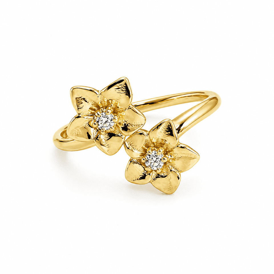 Inel din Aur 14K cu Flori și Pietre – Design Elegant