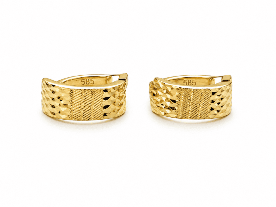 Cercei din Aur 14K Tip Creole Lățite Texturate – 1.42g, Design Modern