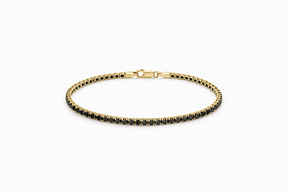 Brățară din Aur 14K cu Pietre Negre – 2.46g, 17 cm, Design Elegant Tip Tennis