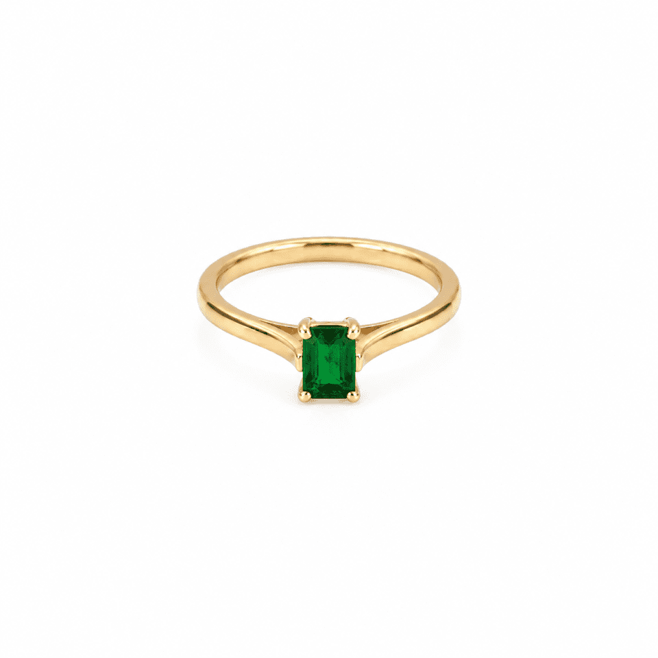 Inel din aur 14K cu piatră verde rectangulară