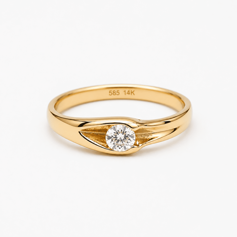 Inel Elegant din Aur 14K cu Piatră Tip Brilliant