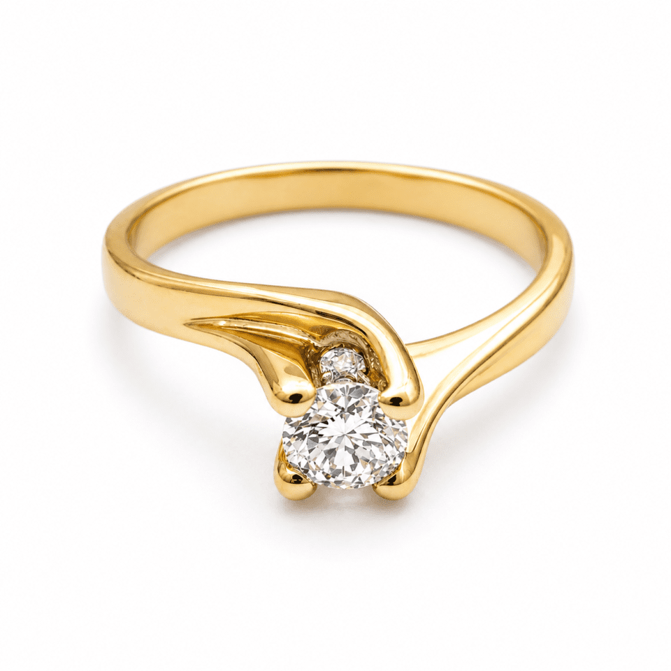 Inel din Aur 14K cu piatră albă – design modern elegant, stil fluid pentru femei