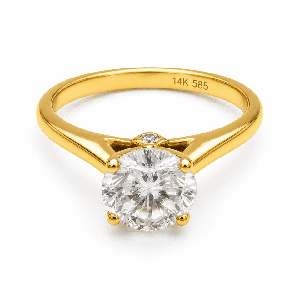 Inel de logodnă din Aur 14K cu piatră albă – design clasic tip solitar pentru femei