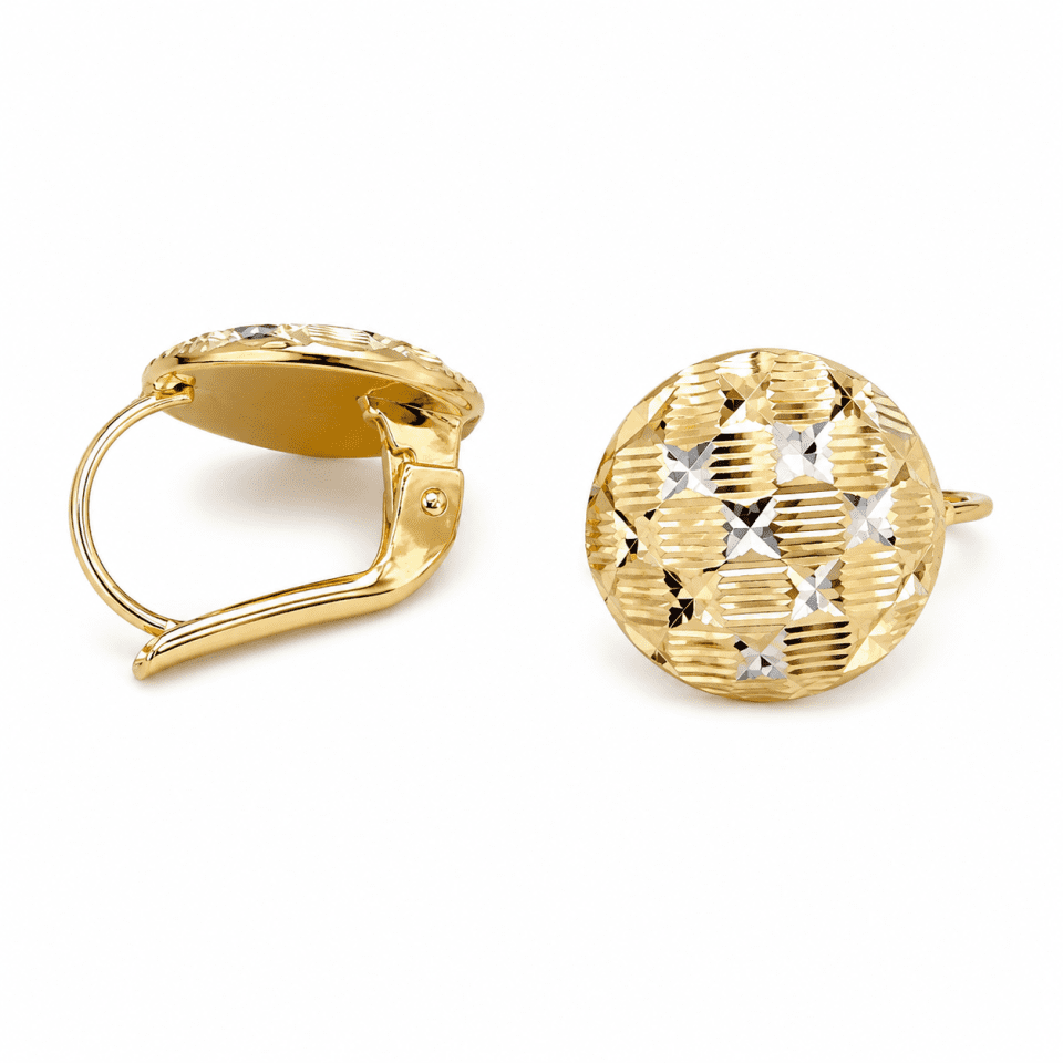 Cercei din aur 14K cu finisaj diamantat model rotund 1.98 gr – cercei aur galben eleganți