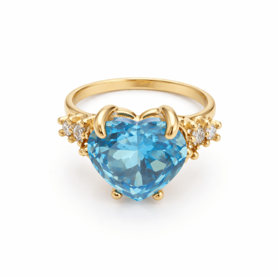 Inel elegant din Aur 14K cu piatră aqua heart