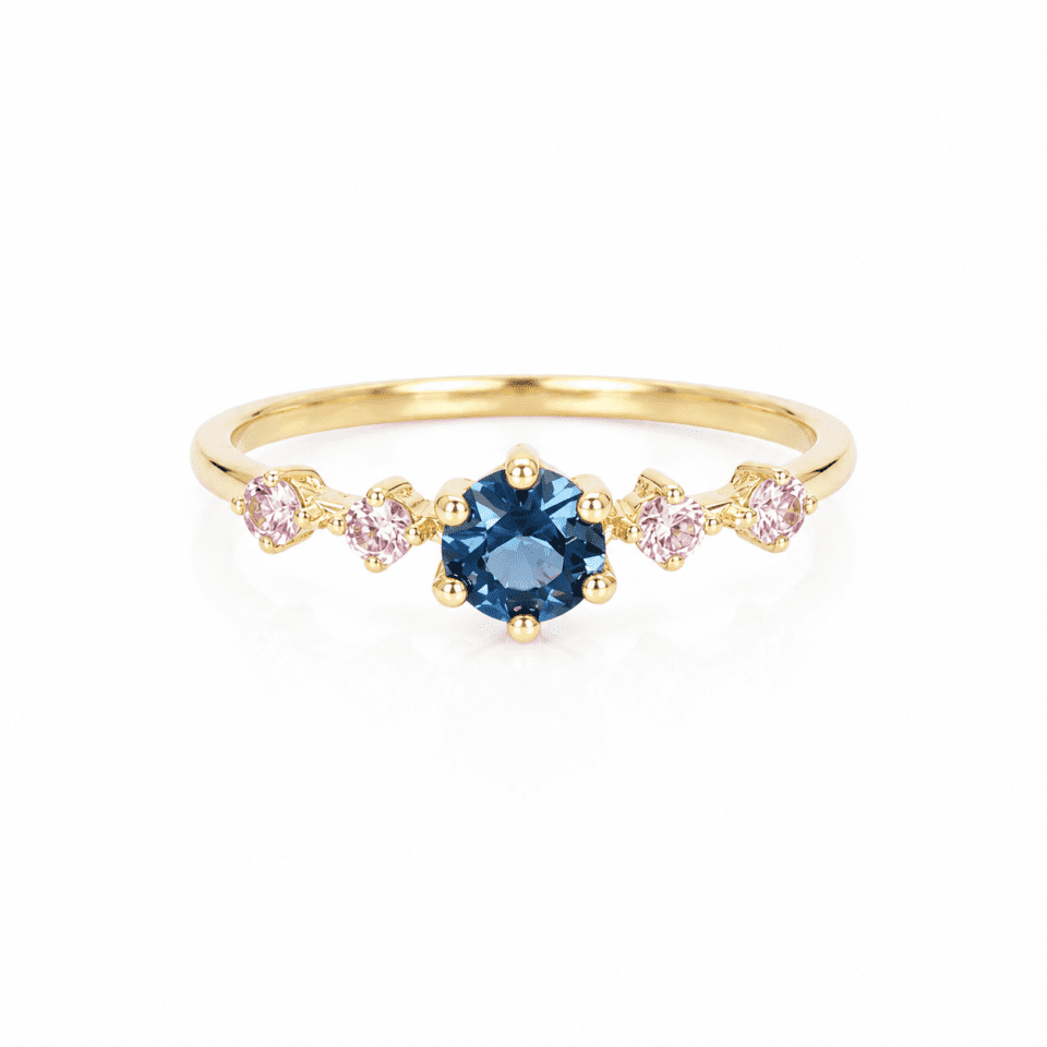 Inel aur 14K cu spinel 0.25 ct și safire naturale