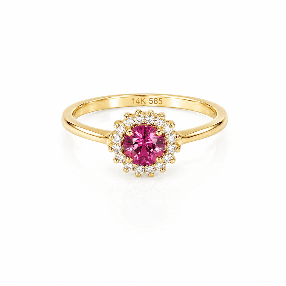 Inel aur 14K cu turmalină 0.85 ct și 18 diamante